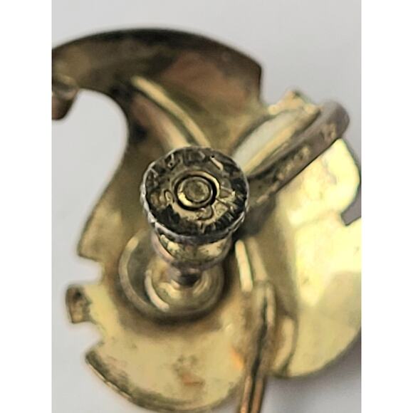 Antique Sterling Leaf Earrings Gold Plate Screw On 1940s - Picture 6 of 7